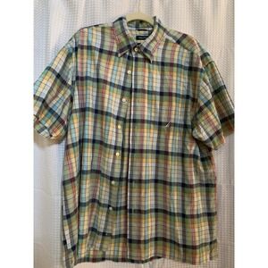 Nautica‎ Chino Weave Multicolor Plaid Button-Front Casual Shirt Men's Size Large